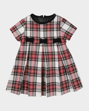 Girl's Velvet Bow Plaid Dress, Size 4T-3