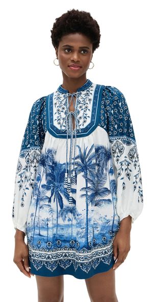 FARM Rio Palm Tree Beach Mini Dress Palm Tree Beach Off-White XS