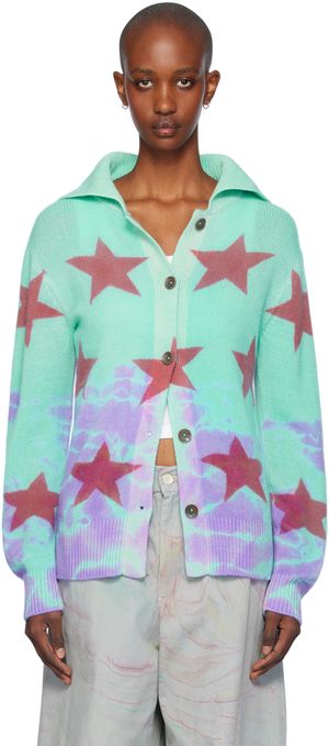 The Elder Statesman Blue Star Dye Collar Cardigan