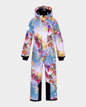 Girl's Hux Floral-Print Snowsuit, Size 8-12