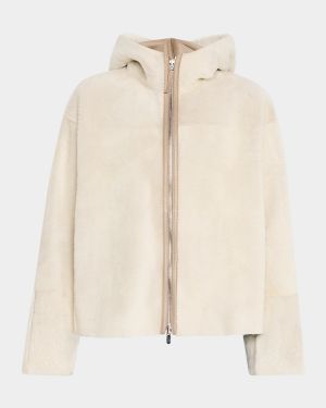 James Hooded Zip Shearling Jacket