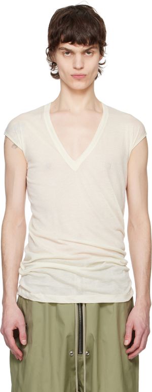 Rick Owens T-shirt blanc cassé à col en V plongeant - Hollywood