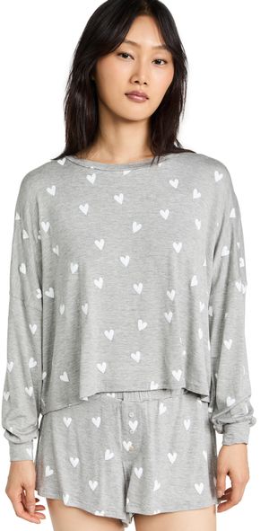 Honeydew Intimates All American Jersey Shortie Set Heather Grey Hearts S
