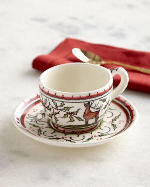 Christmas Pavoes Cups & Saucers, Set of 4