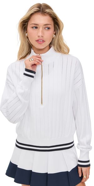 Varley Aliyah Half Zip Knit Sweater white/blue nights XL