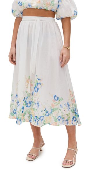 En Saison Julia Midi Skirt White Blue Multi XS