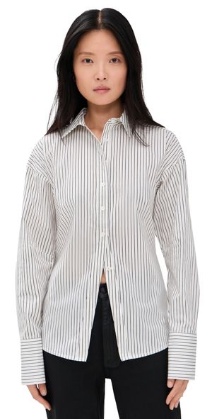 Good American Poplin Tie Back Shirt Bcw Pinstripe001 L