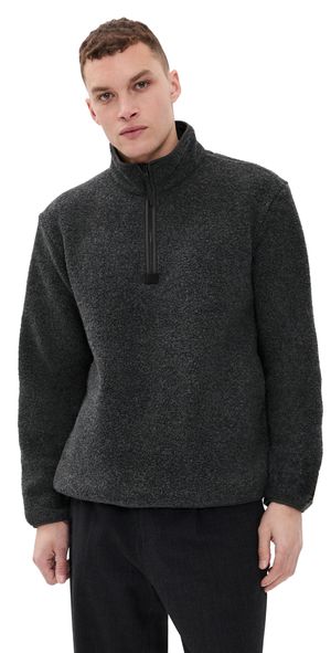 Theory Quarter Zip Wool Pullover in Dynamic Wool Charcoal Melange XXL