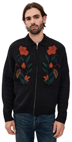 Obey Floral Zip Cardigan Black L