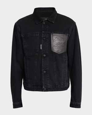 Men's Jean Jacket with Leather Pocket