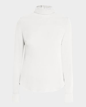 Mock-Neck Long-Sleeve Silk Blouse