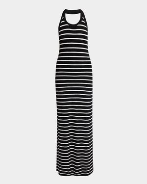 Meryl Striped Matte Viscose Rib Halter Maxi Dress