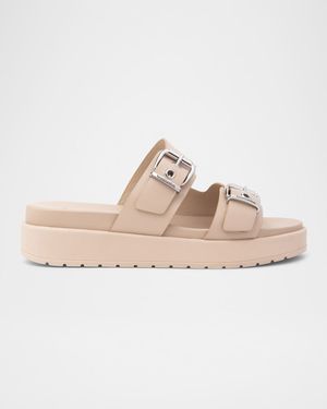 Leather Double-Buckle Flatform Sandals