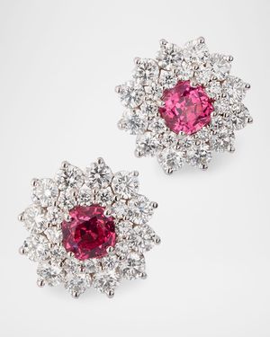 18K White Gold Spinel and Diamond Cluster Stud Earrings