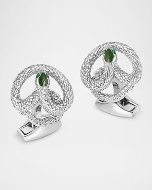 Men's Palladium Viper Cufflinks with Enamel and Crystals