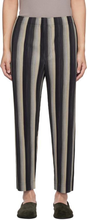 Homme Plissé Issey Miyake Pantalon RB_Stripes 2 noir et beige édition Ronan Bouroullec