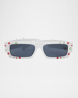 Girl's Rhinestone Cherry Rectangular Sunglasses