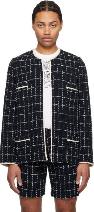 Anna Sui Blouson bleu marine en tweed à motif à carreaux