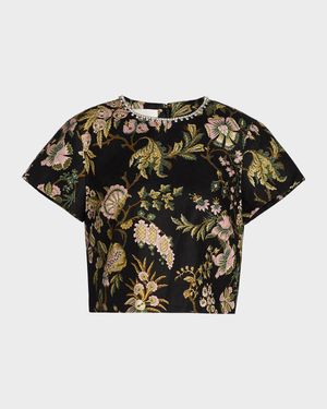 Hudson Short-Sleeve Jeweled Linen Top