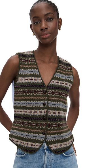 Sea Ciara Fair Isle Knit Combo Vest Olive M