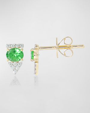 14K Yellow Gold Tsavorite Doublet & Diamond Arrow Stud Earring, Single
