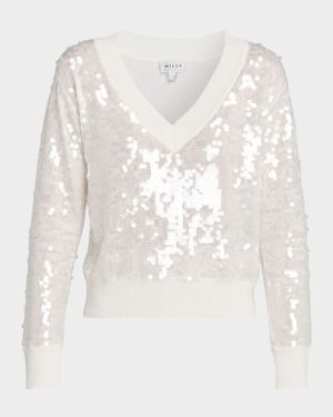 Ilaria Deep V-Neck Sequin Sweater