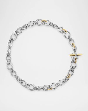 DY Mercer Chain Necklace with Diamonds in Silver and 18K Gold, 5mm