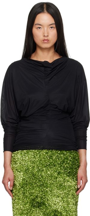 Dries Van Noten Black Draped Blouse