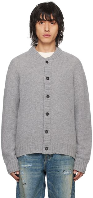 Palm Angels Cardigan gris à logo incurvé