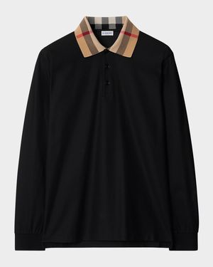 Men's Cody Cotton Slim Fit Long-Sleeve Check Collar Polo Shirt