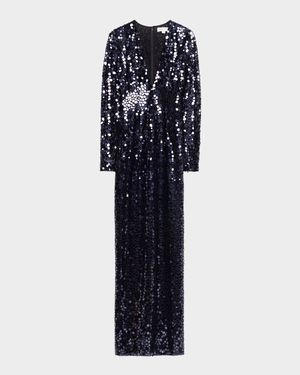 Deep V-Neck Mirror Column Gown