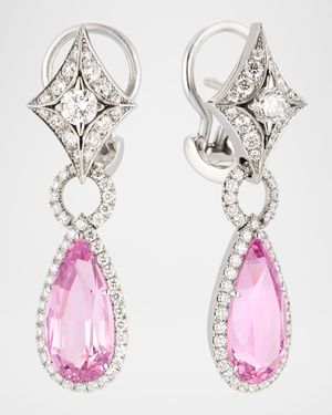 18K White Gold Pink Topaz and Diamond Dangle Earrings
