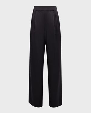 Double-Pleated Wide-Leg Silk Pants
