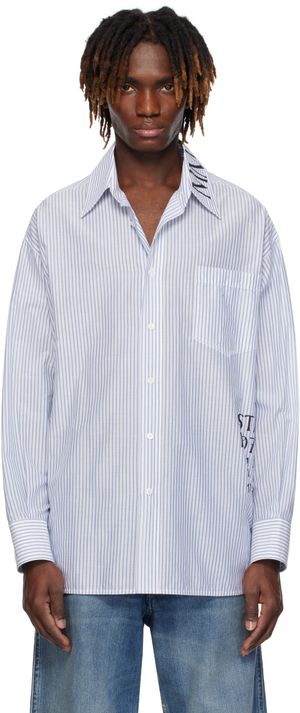 MM6 Maison Margiela White & Blue Asymmetric Striped Poplin Shirt