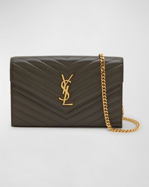 YSL Monogram Large Wallet on Chain in Smooth Leather