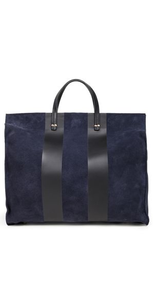 Clare V. Suede Simple Tote with Racing Stripes Navy One Size