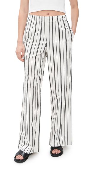 Vince Resort Stripe Drawstring Pull On Pants B'White/Black L
