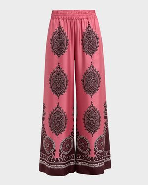 Silk Wide-Leg Pull-On Palazzo Pants