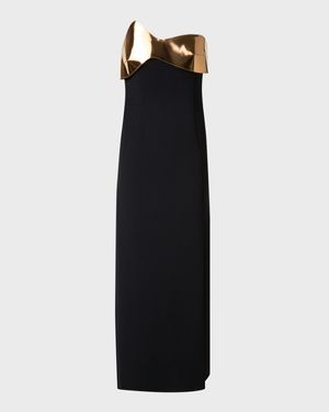 Wool Cocktail Dress with Wave Leather Bust