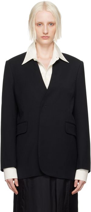 MM6 Maison Margiela Black Collarless Padded Blazer