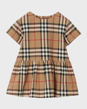 Girl's Lena Check Jersey Short-Sleeve Dress, Size 1M-18M