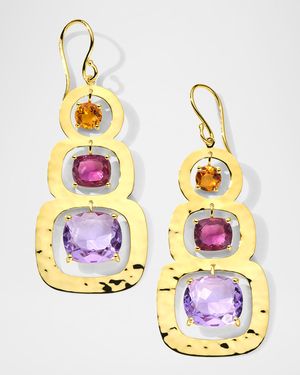 Rock Candy Rainbow Crinkle 3-Stone Earrings in 18K Gold