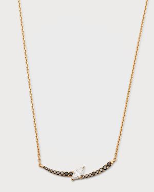 18K Yellow Gold Slanted Marquise White Diamond and Black Diamond Bolt Necklace