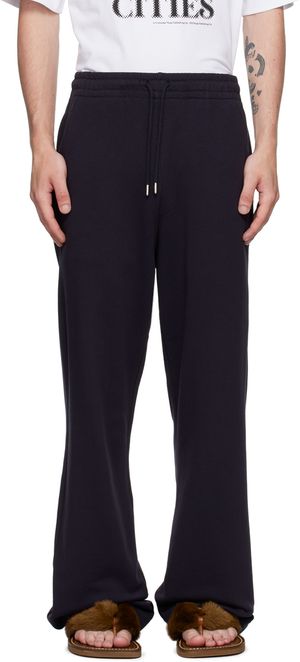 Dries Van Noten Pantalon de survêtement droit bleu marine