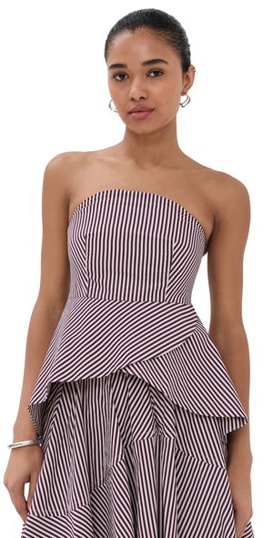 Bite Studios Volans Striped Organic Cotton Petal Top Plum Stripe 32