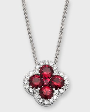 18k White Gold Diamond and Ruby Pendant Necklace, 18"L, 0.31tcw