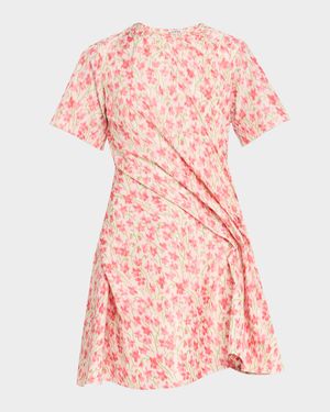 Floral-Print Short-Sleeve Twisted Mini Dress