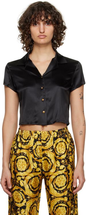 Versace Underwear Chemise de pyjama noire à logos Medusa