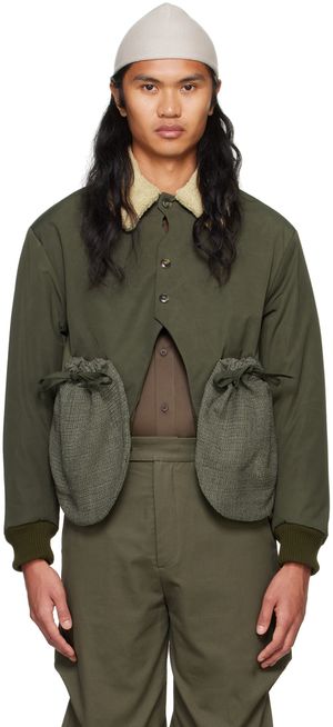 STRONGTHE Green Pouch Bomber Jacket