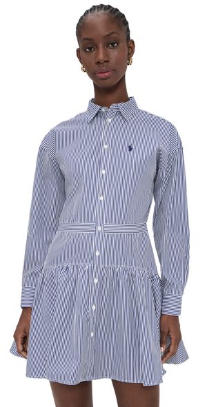 Polo Ralph Lauren Collared Long Sleeve Shirt Dress White/Fall Royal 8